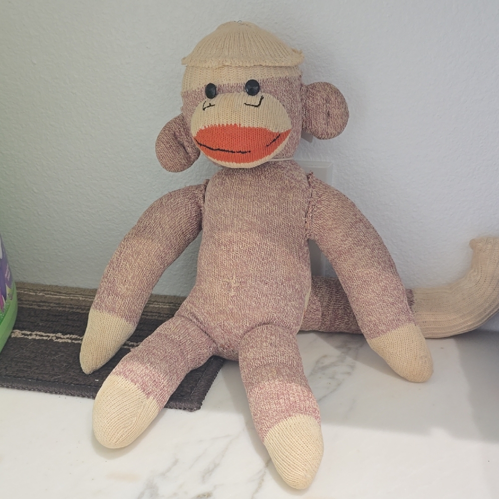 Adorable Brown and Cream Sock Monkey Plush